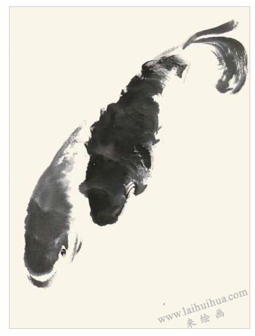鯉魚(yú)和鯰魚(yú)的國(guó)畫(huà)畫(huà)法 步驟二