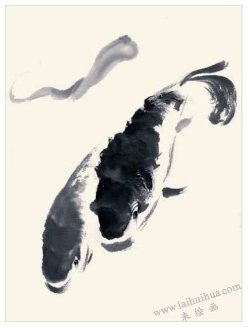 鯉魚(yú)和鯰魚(yú)的國(guó)畫(huà)畫(huà)法 步驟三