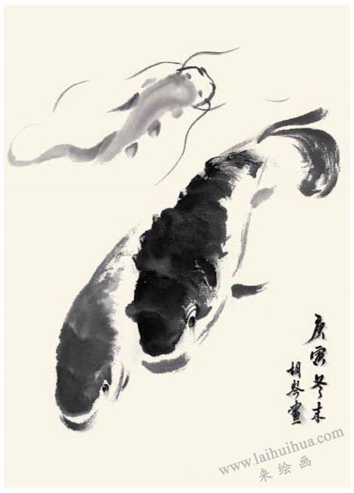 鯉魚(yú)和鯰魚(yú)的國(guó)畫(huà)畫(huà)法  步驟四