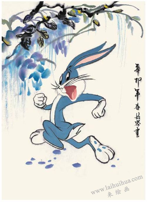 調(diào)皮兔八哥的國畫畫法 步驟四