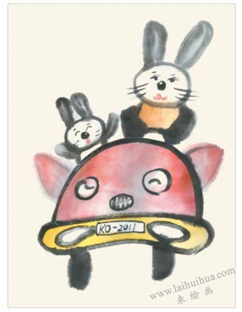 小兔開車兒童國畫畫法 步驟三
