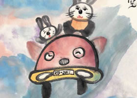 小兔開(kāi)車(chē)兒童國(guó)畫(huà)畫(huà)法