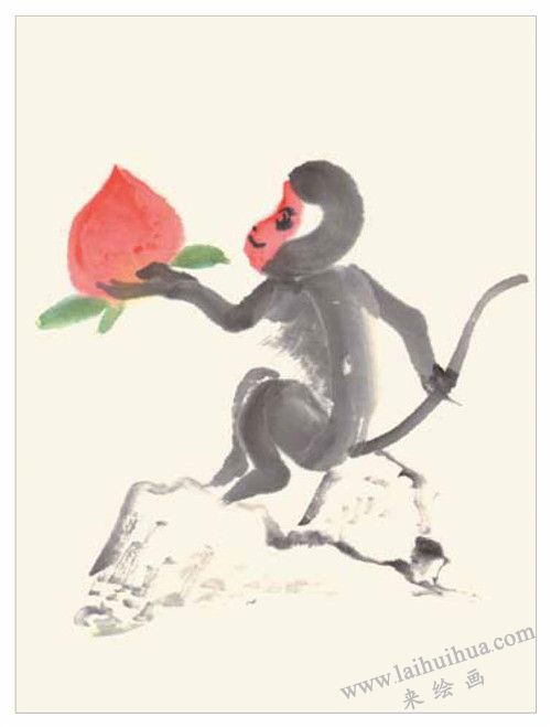 小猴祝壽國(guó)畫(huà)畫(huà)法 步驟三