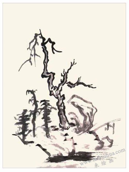 寧靜小山村國畫畫法  步驟二