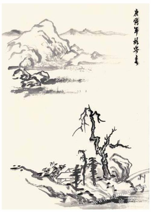 寧靜小山村國畫畫法 步驟四