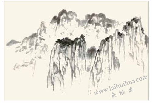 連綿的山巒國畫畫法  步驟三
