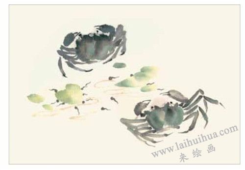 螃蟹的國畫畫法  步驟二