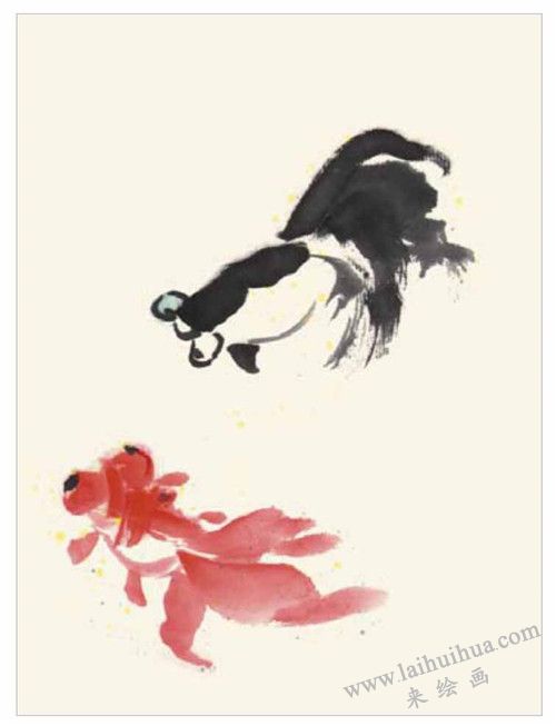 歡快的金魚的國(guó)畫畫法 步驟二