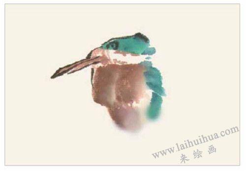 翠鳥的國畫畫法 步驟一