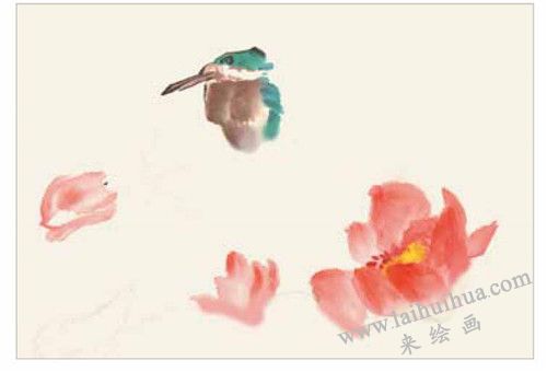 翠鳥的國畫畫法 步驟二