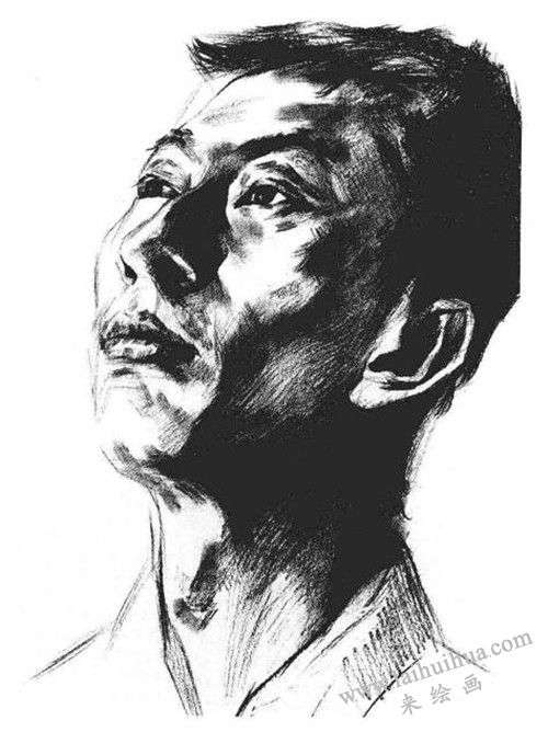側光線男青年肖像頭像素描 步驟八