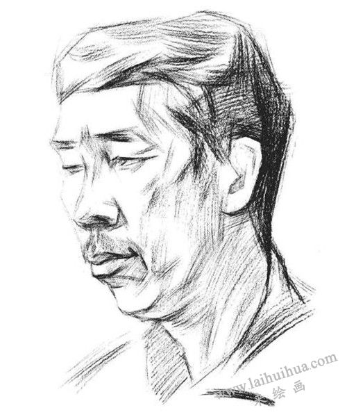 四分之三頂側(cè)光線男中年肖像素描畫法步驟 二