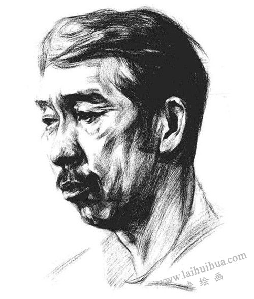 四分之三頂側(cè)光線男中年肖像素描畫法步驟 五