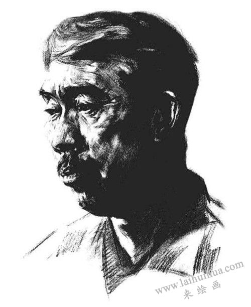 四分之三頂側(cè)光線男中年肖像素描畫法步驟 七