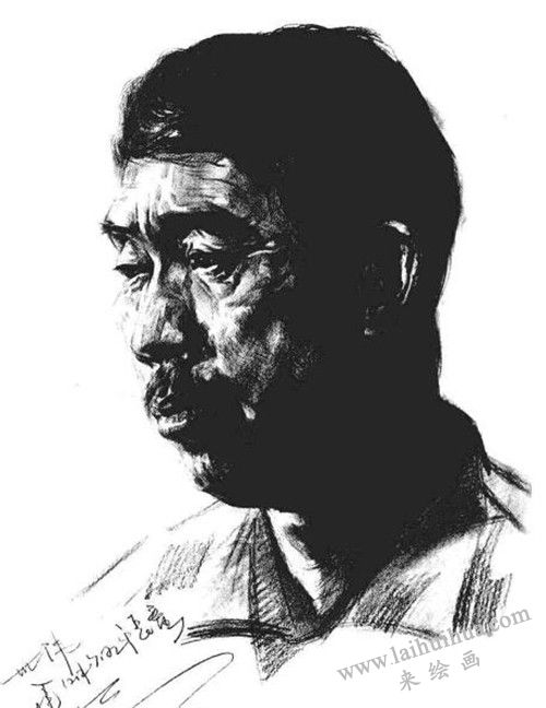 四分之三頂側(cè)光線男中年肖像素描畫法步驟  完成稿