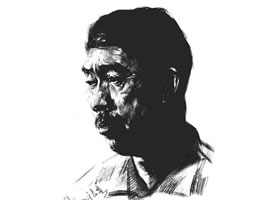 素描四分之三頂側(cè)光線(xiàn)男中年肖像