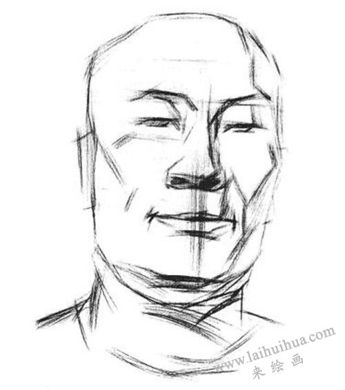 素描戴眼鏡的中年男子正面肖像畫法步驟 二