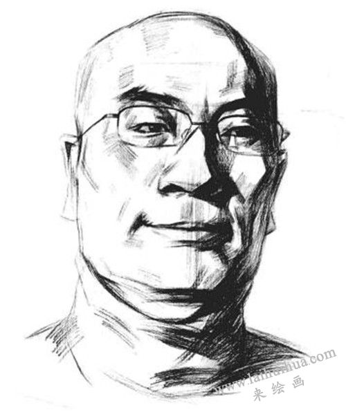 素描戴眼鏡的中年男子正面肖像畫法步驟 五