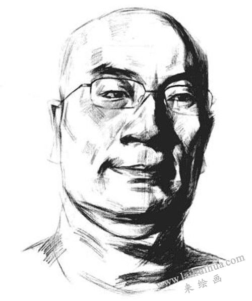 素描戴眼鏡的中年男子正面肖像畫法步驟 六