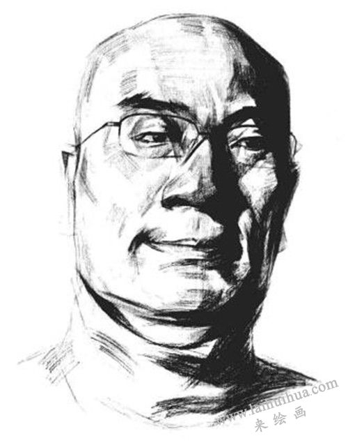 素描戴眼鏡的中年男子正面肖像畫法步驟 七