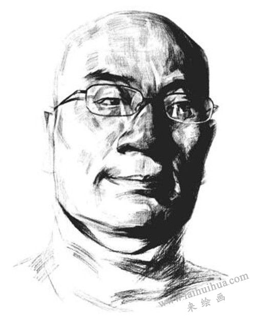 素描戴眼鏡的中年男子正面肖像畫法步驟 八