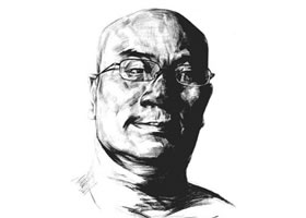 素描戴眼鏡的中年男子正面肖像