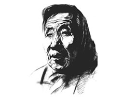素描戴圍巾的老年女子肖像