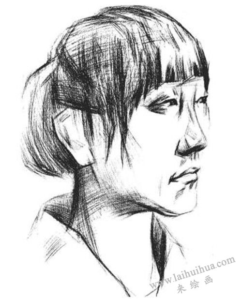 素描四分之三女青年肖像畫法步驟 三