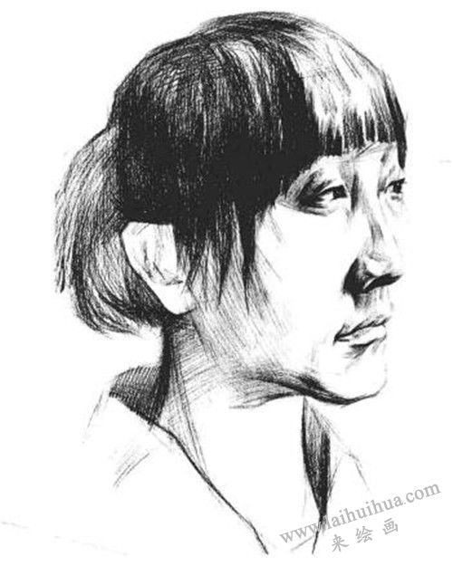 素描四分之三女青年肖像畫法步驟 五