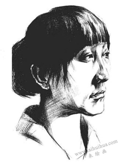 素描四分之三女青年肖像畫法步驟 六