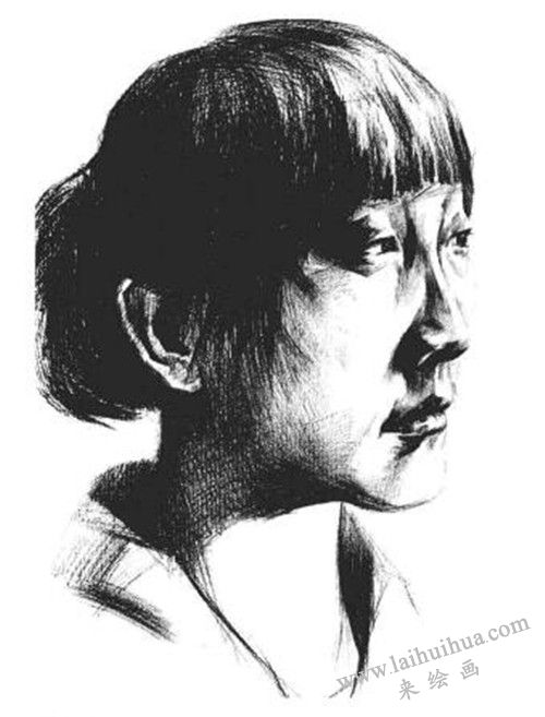 素描四分之三女青年肖像畫法步驟 七
