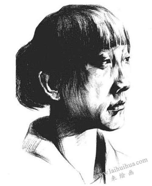 素描四分之三女青年肖像畫法步驟 完成稿
