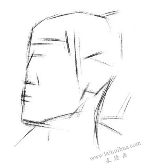 素描二分之一側(cè)面順光女青年肖像畫法步驟 一