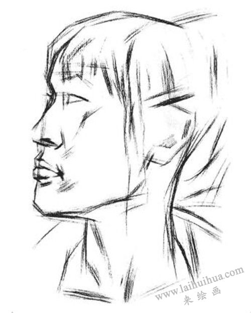 素描二分之一側(cè)面順光女青年肖像畫法步驟 二