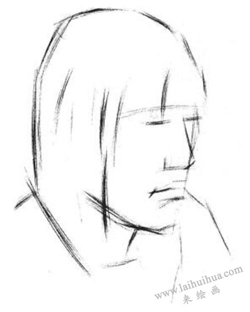 素描四分之三長發(fā)女青年肖像的畫法步驟 一