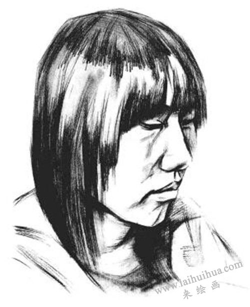 素描四分之三長發(fā)女青年肖像的畫法步驟 四