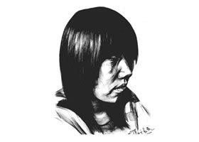 素描四分之三長(zhǎng)發(fā)女青年肖像