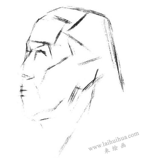 素描全側(cè)面老年女子肖像 步驟一