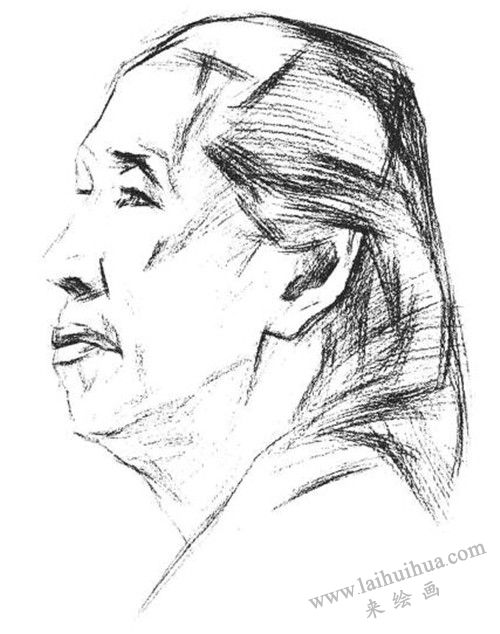 素描全側(cè)面老年女子肖像 步驟三