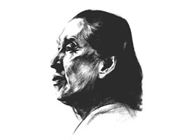 素描全側(cè)面老年女子肖像