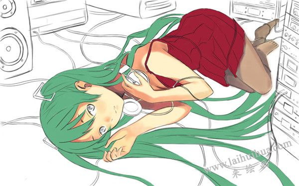 Painter繪制初音未來插畫步驟 六