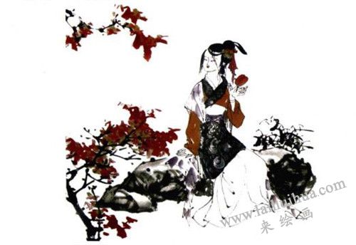 《紅葉題詩》國畫畫法步驟 四