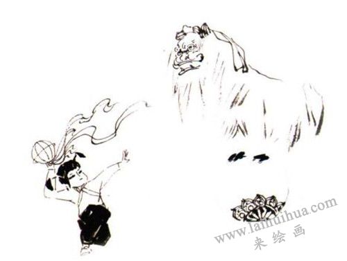 《舞獅》國(guó)畫畫法步驟 二
