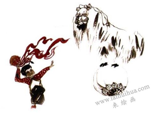 《舞獅》國(guó)畫畫法步驟 三