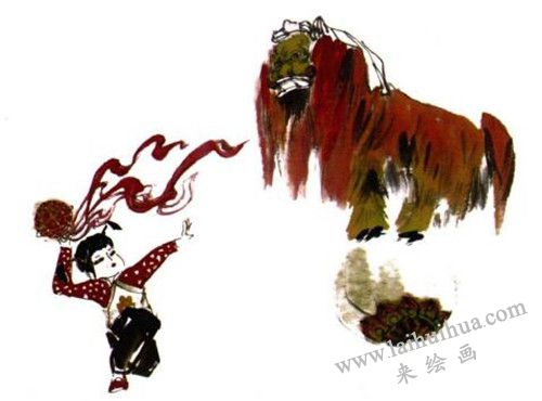 《舞獅》國(guó)畫畫法步驟 四