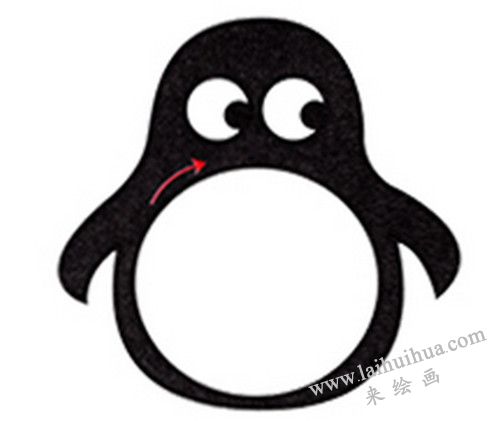 肚子和眼睛，小企鵝簡(jiǎn)筆畫(huà)畫(huà)法步驟二