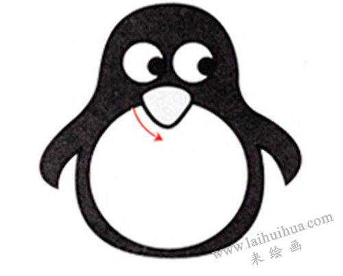 小企鵝的嘴巴，小企鵝簡(jiǎn)筆畫(huà)畫(huà)法步驟三