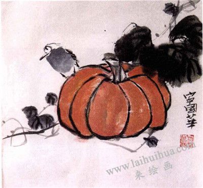 南瓜水墨畫畫法步驟三
