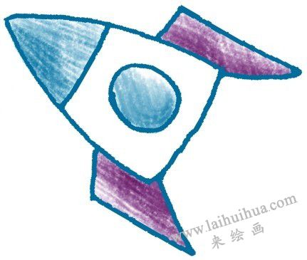機翼，火箭的色鉛筆簡筆畫畫法步驟三
