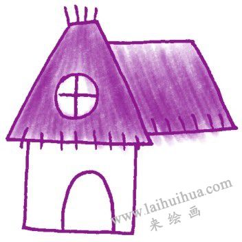 茅草屋色鉛筆簡(jiǎn)筆畫(huà)畫(huà)法步驟三